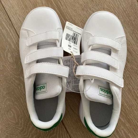 Adidas Stan Smith Velcro 3 strap sneakers, white w/green back, size 1.5, NWT - Picture 5 of 11
